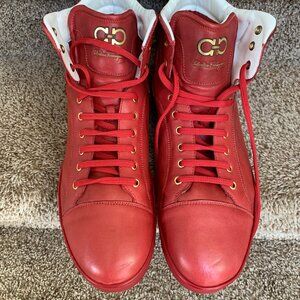 Salvatore Ferragamo Stephen 2 Men's Red Leather Sneakers.